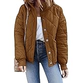 Fazortev Womens Dolman Quilted Jackets Casual Button Down Winter Long Sleeve Stand Neck Lightweight Warm Coat