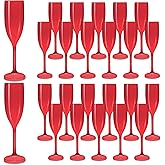 LEYIQU Champagne Flutes, Plastic Champagne Glasses for Wedding, Disposable Wine Glasses for Valentine’s Day Party Mimosa Bar Anniversary Event Drinks (24, Red)