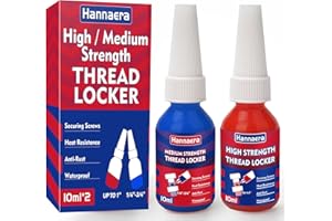 HANNAERA Thread Lock Blue and Red, Threadlocker Medium and High Strength, Thread Locker for Nuts, Bolts, Fasteners and Metals, Against Losening and Leakage (10 mlx2)