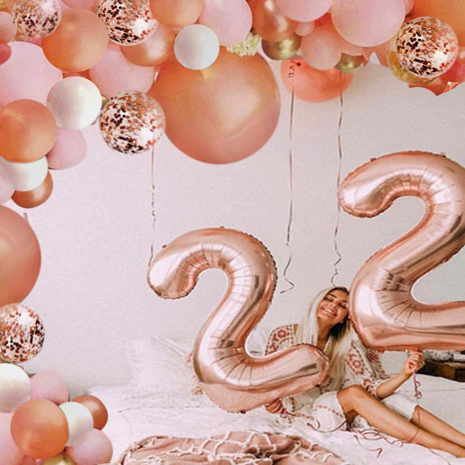 Rose Gold Balloon Garland Arch Kit, 152 Pieces Rose Gold Pink White and Gold Confetti Latex Balloons for Baby Shower Wedding Birthday Graduation Anniversary Bachelorette Party Background Decorations: Toys & Games