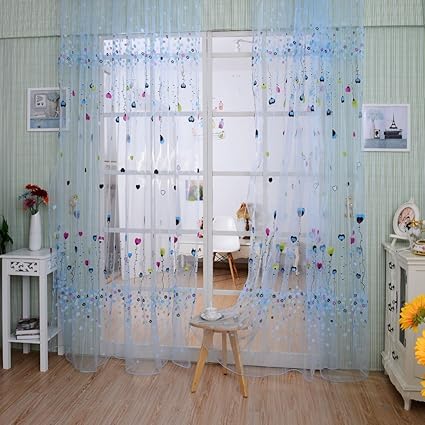 Tomtopp Balloon Tulle Voile Door Window Curtain Drape Sheer Valances Blue