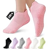Veymitour 6 Pairs Pilates Socks for Women, Grip Yoga Crew Socks, Non Slip Grippy for Barre, Ballet, Dance & Hospital