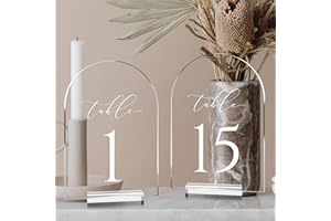 JINMURY Clear Arch Table Numbers for Wedding, 5x7 Inch Acrylic Wedding Table Numbers 1-15 with Acrylic Stands