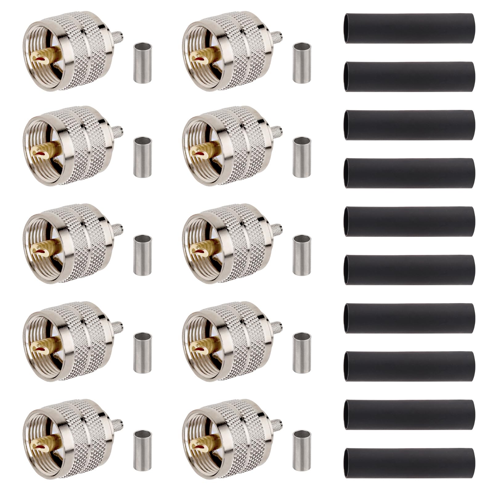 MOOKEERF PL-259 UHF Male Plug Crimp Coax Connector Adapter for RG58 LMR195 RG400 KSR195 Cable (Pack of 10)