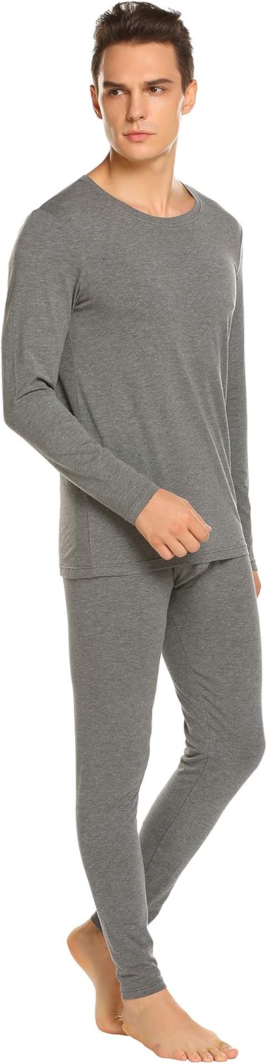 ADOME Herren Fleece Gef/&uuml;ttert Thermounterw/&auml;sche Flauschig Garnitur Winter Basic Unterw/&auml;sche Set Nachtw/&auml;sche Hemd und Hose