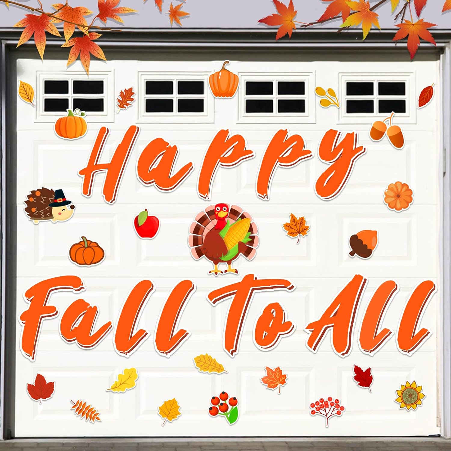 Garage Door Decorations - Fall Garage Door Decorations Magnets, 38pcs Happy Fall Garage Door Magnet Decor, Reflective Autumn Car Magnetic Decals Outdoor, Thanksgiving Pumpkin Turkey Leaves Stickers for Refrige Mailbox