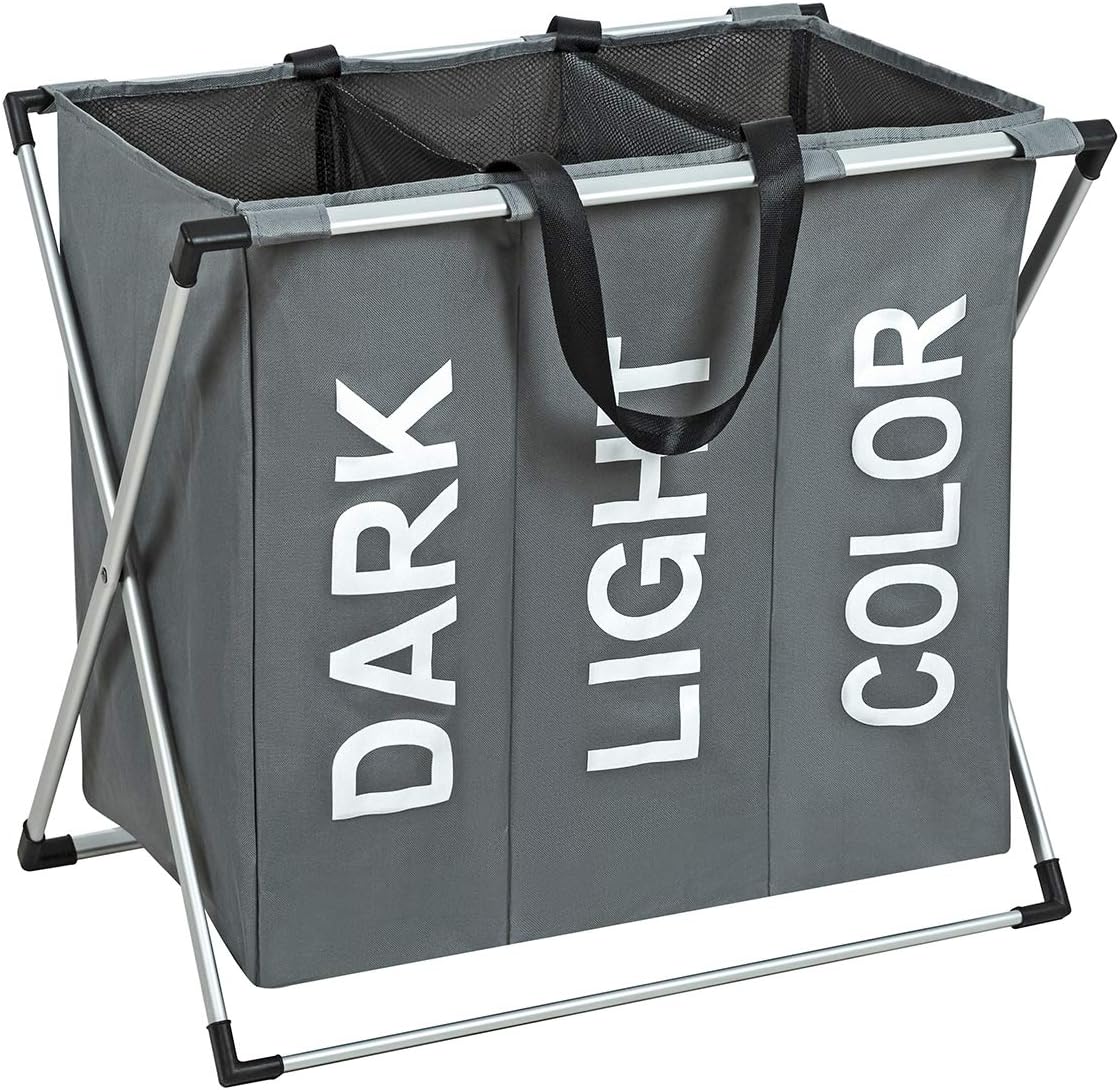 WISHPOOL 3 Section Laundry Basket Bag with X