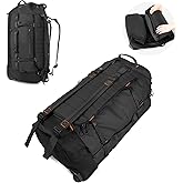 Vomgomfom 86L Foldable Duffle Bag with Wheels - Waterproof Rolling Travel Bag, Collapsible Luggage No Telescopic Handle, for Men Women Camping Sports Weekend Trips,Black