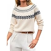 MAOECO Womens Cropped Sweater Trendy 2025 Long Sleeve Crewneck Fair Isle Sweaters Chunky Knit Pullover Tops Fall Outfits