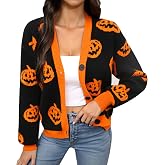 ALIREVERIE Womens Halloween Cropped Cardigan Y2K Knit Sweater Open Front | Front Button Down Fall Top, Long Sleeve Y2K Cropped Cardigan Sweaters for Halloween, Theme Party, Daily Wear