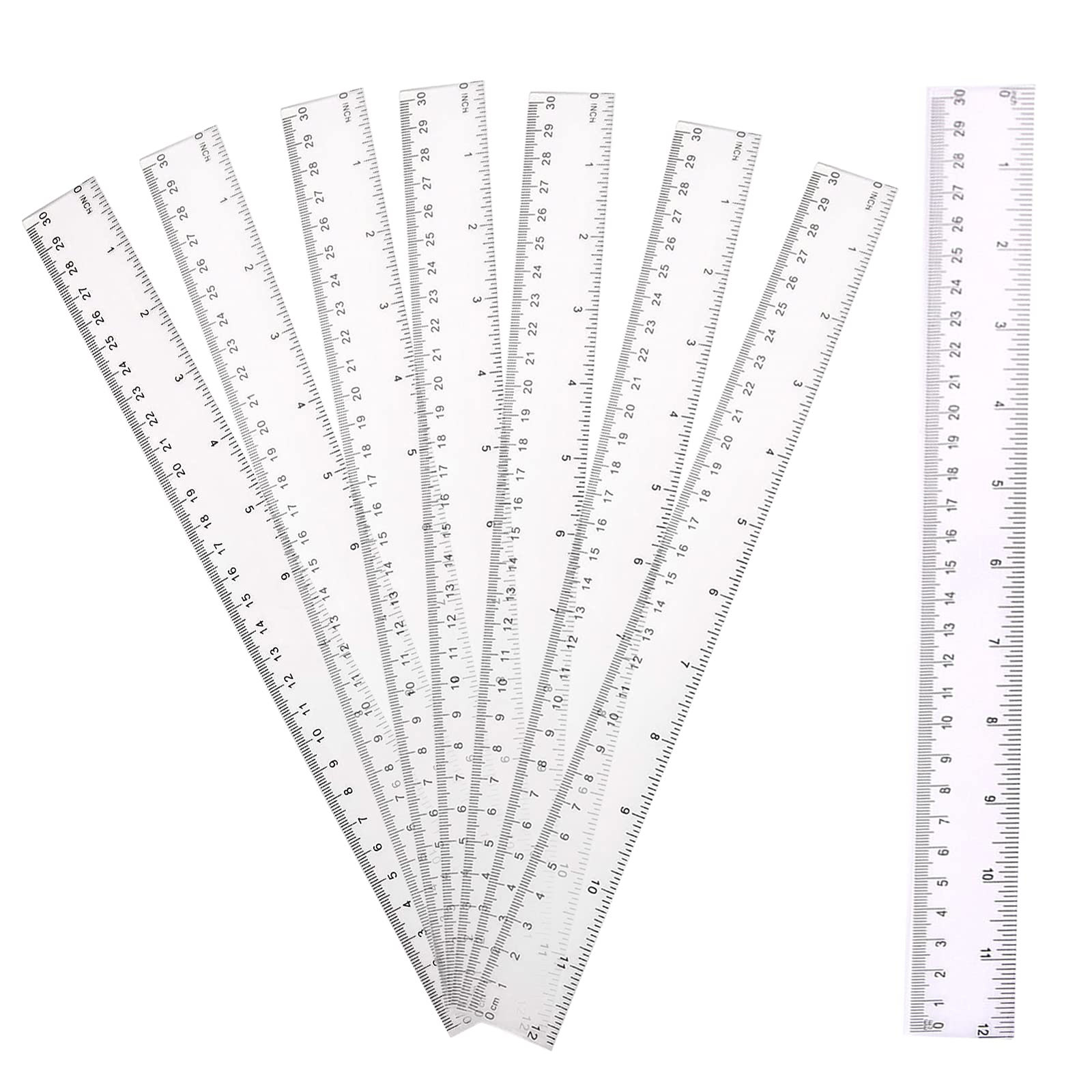 8 Pack 30cm Clear Plastic Ruler Multipack - 12 Inches Shatter Resistant Metric Ruler - Transparent Straight Measuring Tool for Student School Office