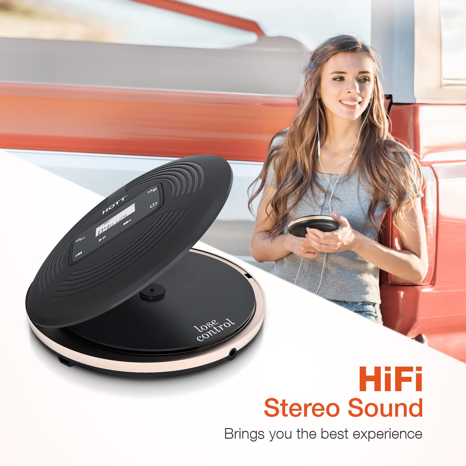 HOTT CD903TF Portable CD Player with Bluetooth and FM Transmitter with Touch Buttons Backlight,Rechargeable with AUX Cable,CD Player Shockproof for Car