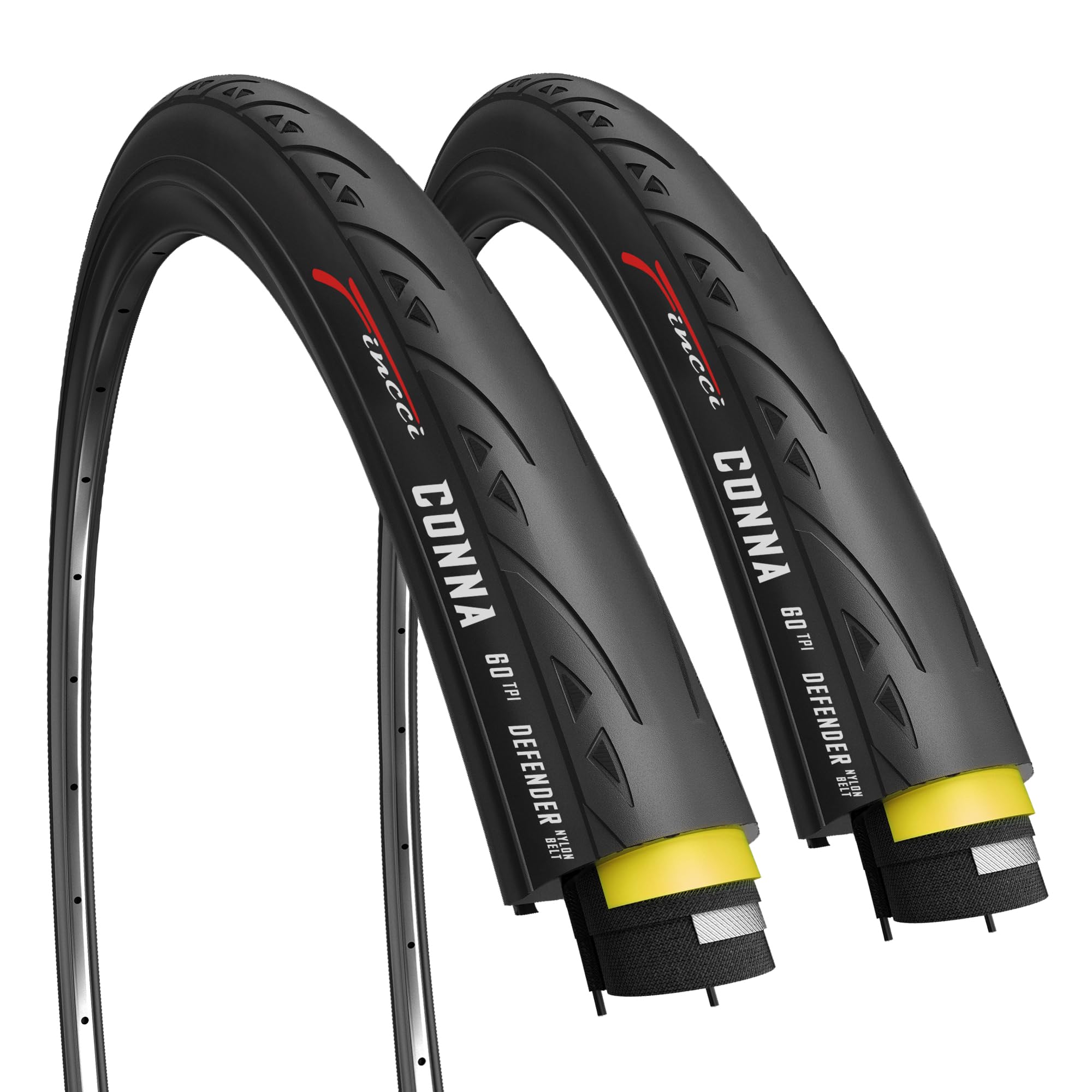 Fincci Pair 700 x 25c Road Tyres - Slick Road Bike 700c Tyres, 25-622 with 1mm Nylon Anti Puncture 60 TPI - Wheelset 28 inch, Road Bike Tyres for Folding, Race, Hybrid, Carrera, & Touring Bicycles