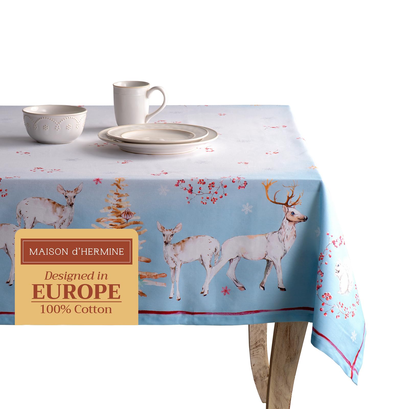 Maison d' Hermine Table Cloth Rectangle Table 100% Cotton 230 cm x 140 cm Tablecloth Reusable Everyday Use for Christmas Decorations Dining Farmhouse Home Party Festive (Fairy Tale Forest)