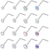 Vsnnsns 18G 20G 22G Nose Rings Studs Piercing Jewelry for Women 316L Surgical Stainless Steel L Shaped Corkscrew Straight Opal Diamond CZ Nose Rings Studs Nostril Piercing Jewelry For Women Men Silver