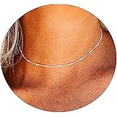 CAROVO Dainty Gold Chain Choker Necklace for Women 18K Gold Plated Minimalist Figaro Beaded Lace Satellite Coin Chain Necklace Delicate Choker Jewelry Gifts for Women