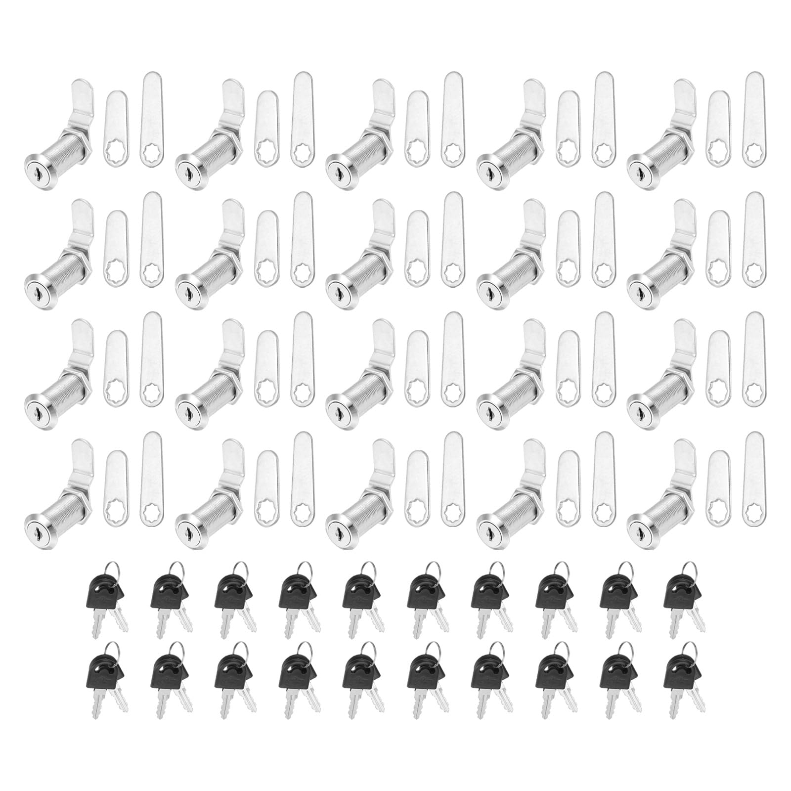 PATIKIL 1-1/2 Inch Keyed Alike Cabinet Locks with Key, 20 Pack Cam Replacement Lock Cylinder Toolbox Lock for RV Drawer Storage Cart Mailbox, Silver