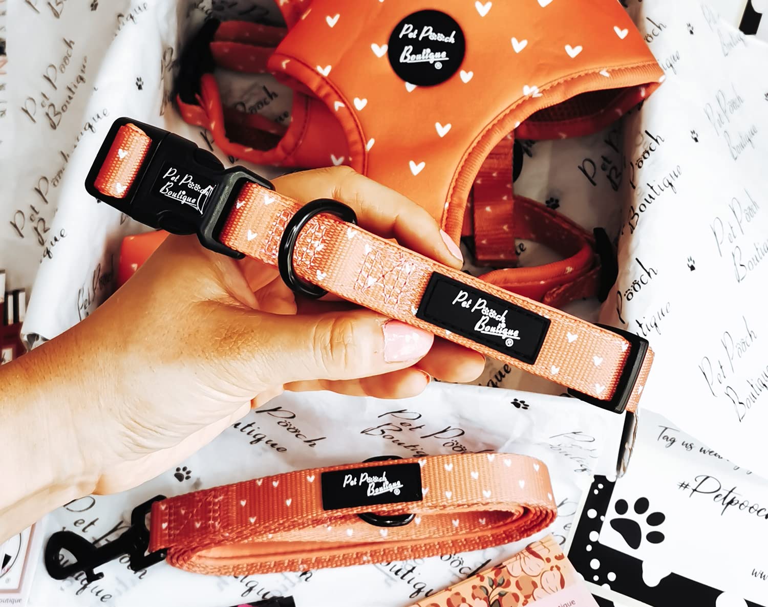 Apricot Hearts Dog Collar - Large size