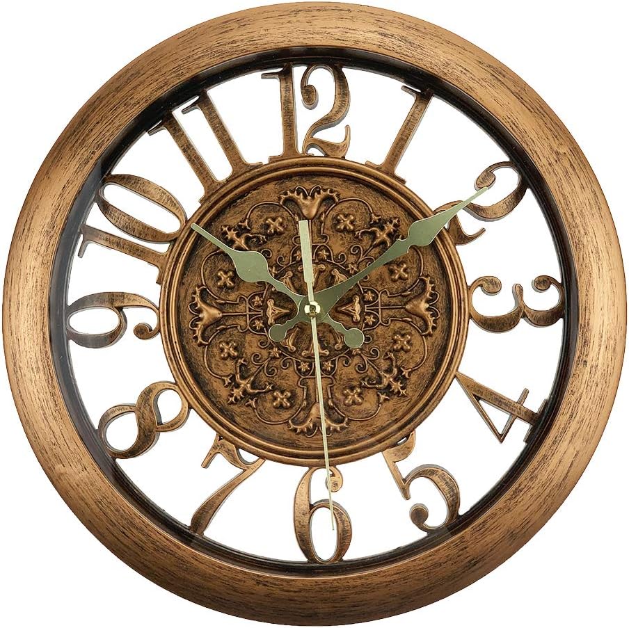 ufengke Bronze Color European Vintage Wall Clock Silent Elegant