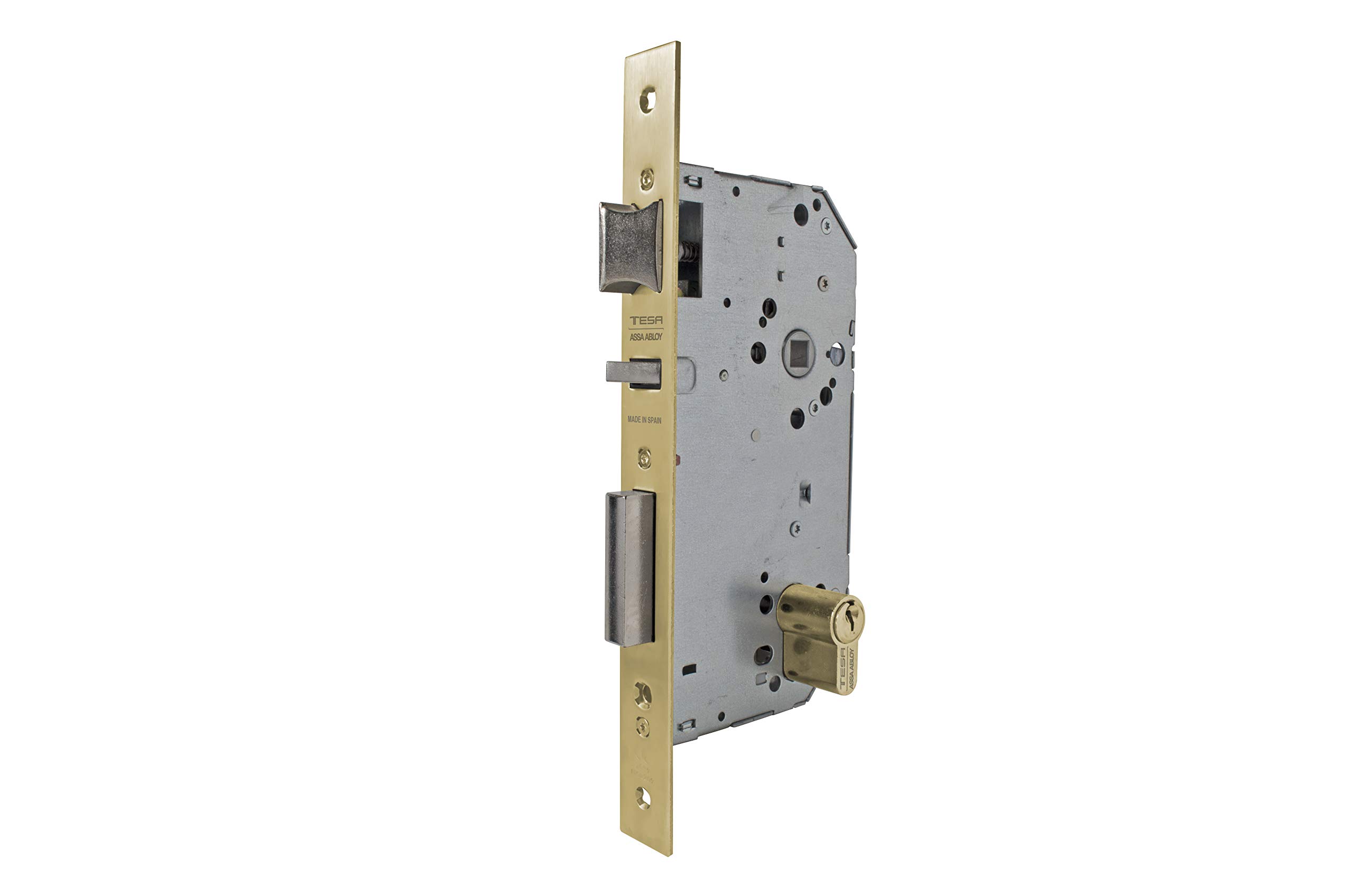 Tesa Assa Abloy 203060LP Embossing Lock for Wood Doors with Polished Brass Cylinder Entry 60 mm, Square Front 2030