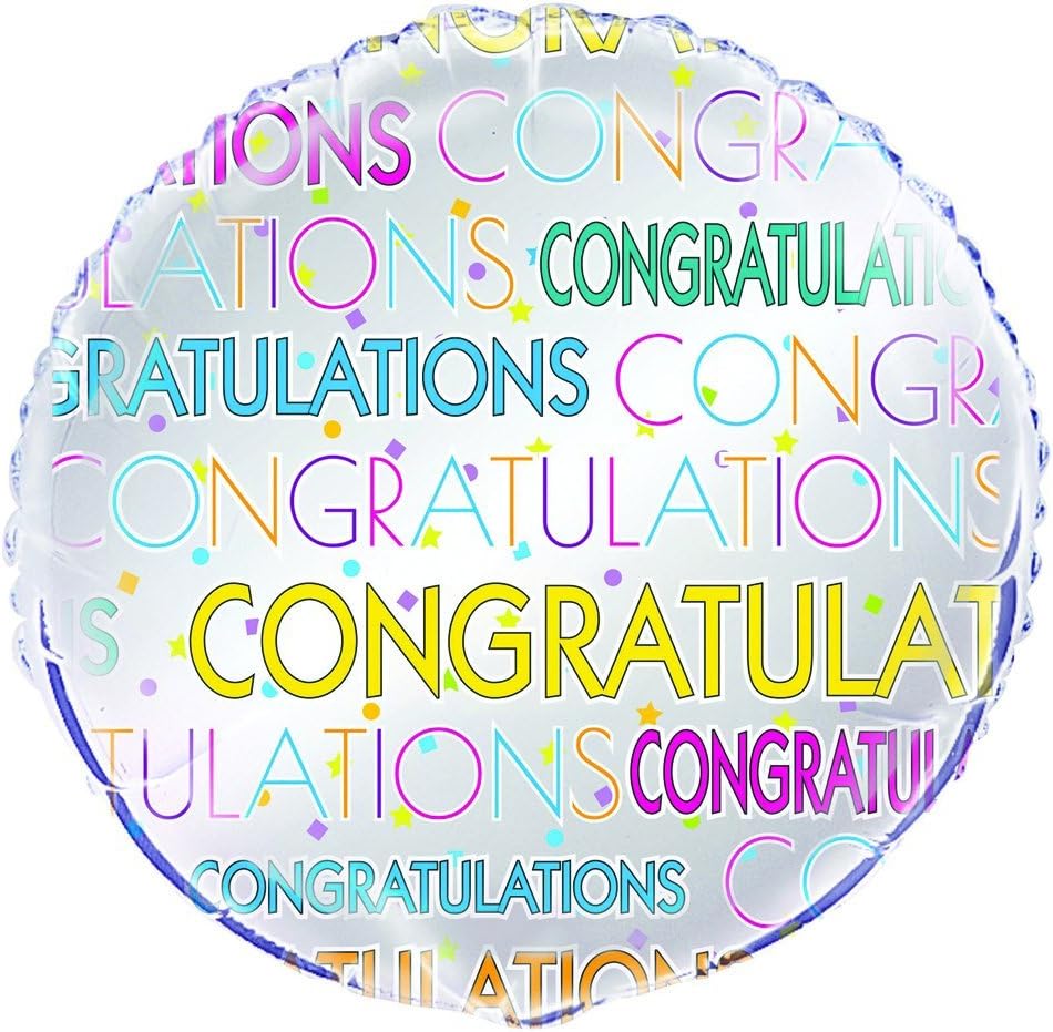 Unique Party 56673 - 18" Foil Bright Star Congratulations Balloon, Grey/Multicoloured