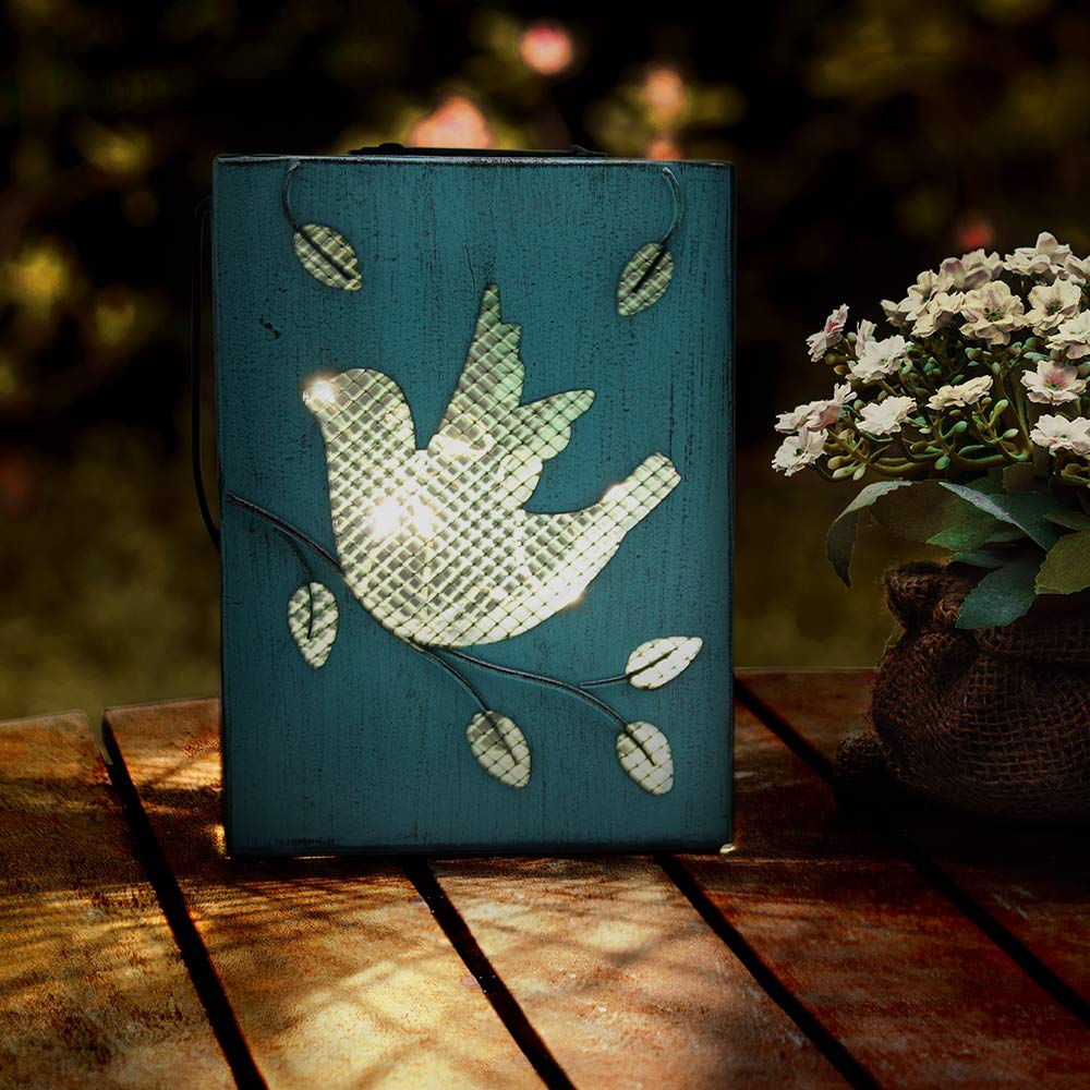 Petrala Solar Lantern Hanging Lights Outdoor Decorative Bule Hummingbird Metal 10 LEDs Table Lamp for Porch Patio Tree Garden Decoration Gifts for Family