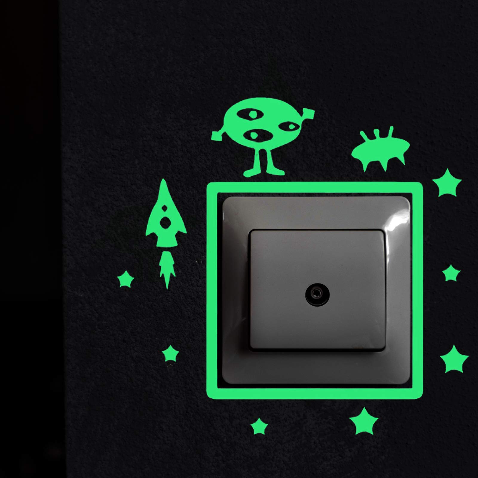 Wall Stickers Glow in The Dark. Decorative Vinyl for Plug or Switch Martians. Stickers fluorescents. Bright Sheets
