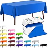 CXPSINC 54 Inch X 200 Feet Plastic Table Cover Roll Disposable Tablecloth with Slide Cutter for All Type/Shape Tables | Picnic, Party, Banquet, Birthdays, Weddings (Blue)