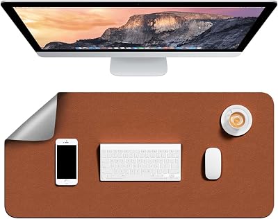 Hsurbtra Desk Pad 80 x 40 cm Dual Side PU Leather Large Mouse Pad Brown Grey