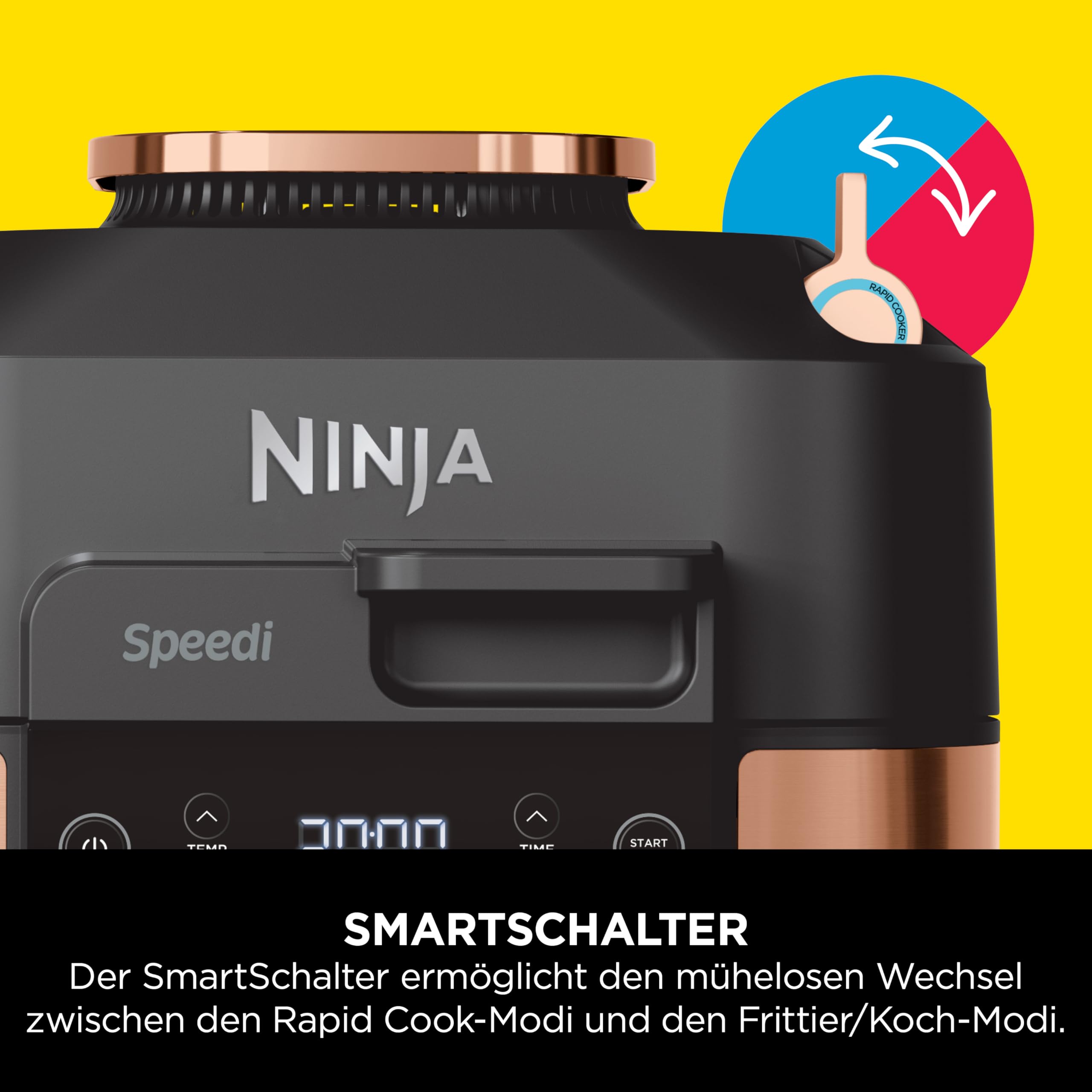 Ninja Speedi Multikocher, 5,7L, 10-in-1 Multicooker, Airfryer Heißluftfritteuse, Slow Cooker Langsamkochen, Grillen, Backen, Schwarz & Kupfer ON400EUCP 9