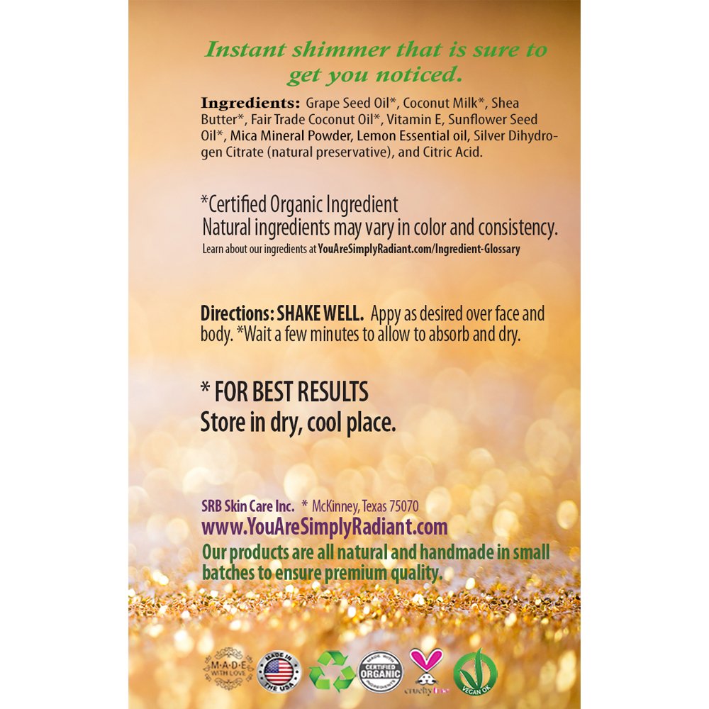 Organic Gold Shimmer Body Lotion Shimmer & Sparkle For All Skin Types