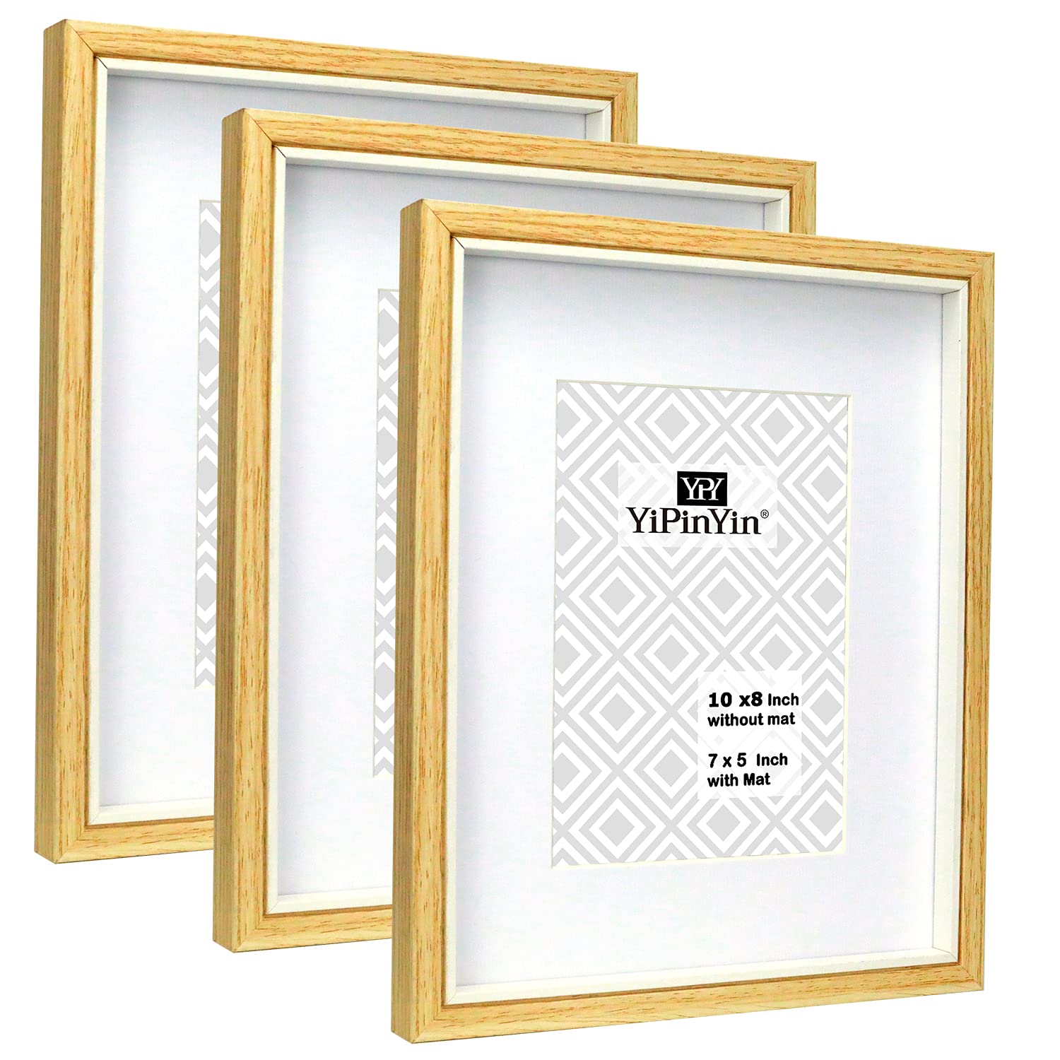 10x8'' Inch Wood & White Inaly Two Tone Picture Frames with Mount for 7 x 5'', Stylish Gallery 8 x 10 '' Photo Frames 3PK,Boxed 5 x 7'' Frames for Tabletop or Wallmounted