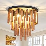 UOFUS 16.5inch 5-Light Rustic Wood Flush Mount