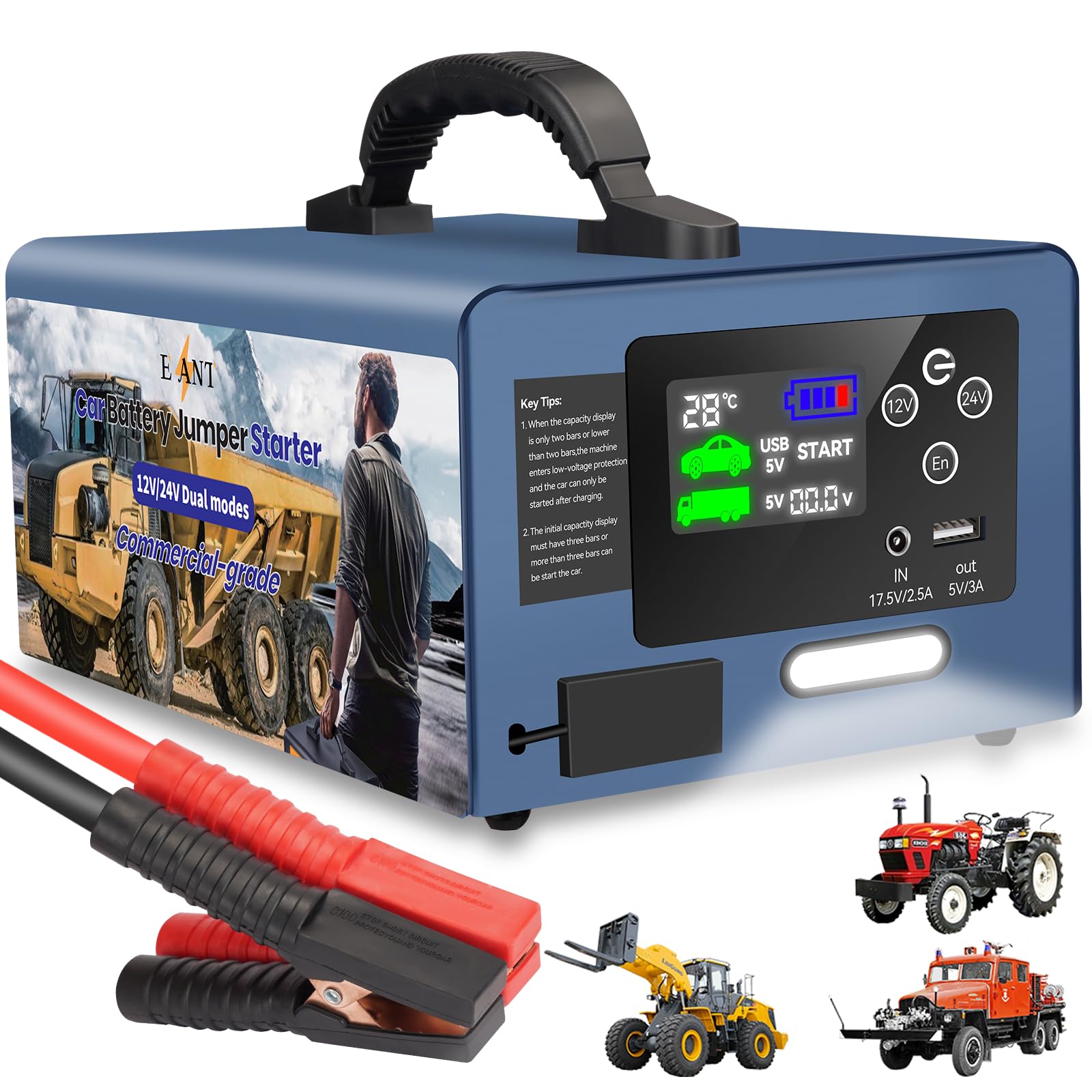 Photo 1 of E-Ant 10000A Peak Car Jump Starter, 12V/24V Heavy Duty Jump Starter Battery Pack for All Gas & All Diesel Engine, 60000mAh Lithium Portable Power Bank with USB Outlet, Jump Box with Jumper Cables Kit