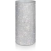 Yivaiks Bling Large Cylinder Vase for Wide Bouquet,Glitter Rhinestone Sparkle Flower Tall Vase Centerpieces Display for Home or Wedding,Anti-Breakage Organic Glass 12" Tall, 6" Opening,Silver