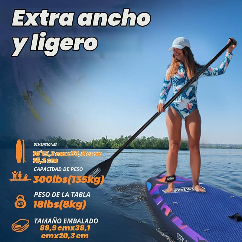 Tabla Paddle Surf Hinchable para Adultos 323×84×15 cm, Stand Up Paddle Board con Kit Completo, Remo Ajustable, Bomba, Mochila, Leash y 3 Quillas-Grafiti