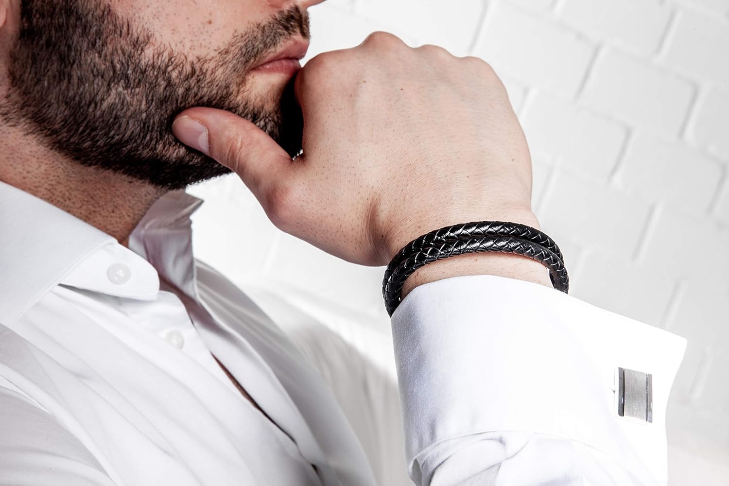 SERASAR Bracelets for Boys 17cm Silver Gift-Box Genuine-Leather Cowhide Braided Adjust-Able Magnetic-Clasp Multi-Layer Jewellery-Box Rope Man Mans Male Boy Boys Mens Bracelets Band Jewelry Accessories: Jewelry