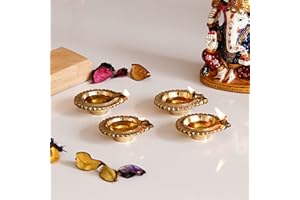 eCraftIndia Set of 4 Decorative Handcrafted Golden Brass Diyas - Ideal for Festivals, Home Decor, and Thoughtful Gifting - Diwali, Navratri