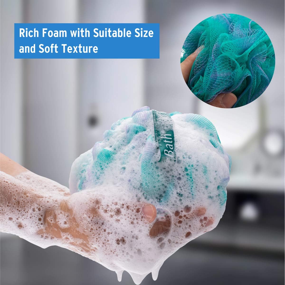AmazerBath Shower Bath Sponge Shower Loofahs Balls 75g/PCS for Body Wash Bathroom Men Women- Set of 4 Flower Color Sponges: Health & Personal Care