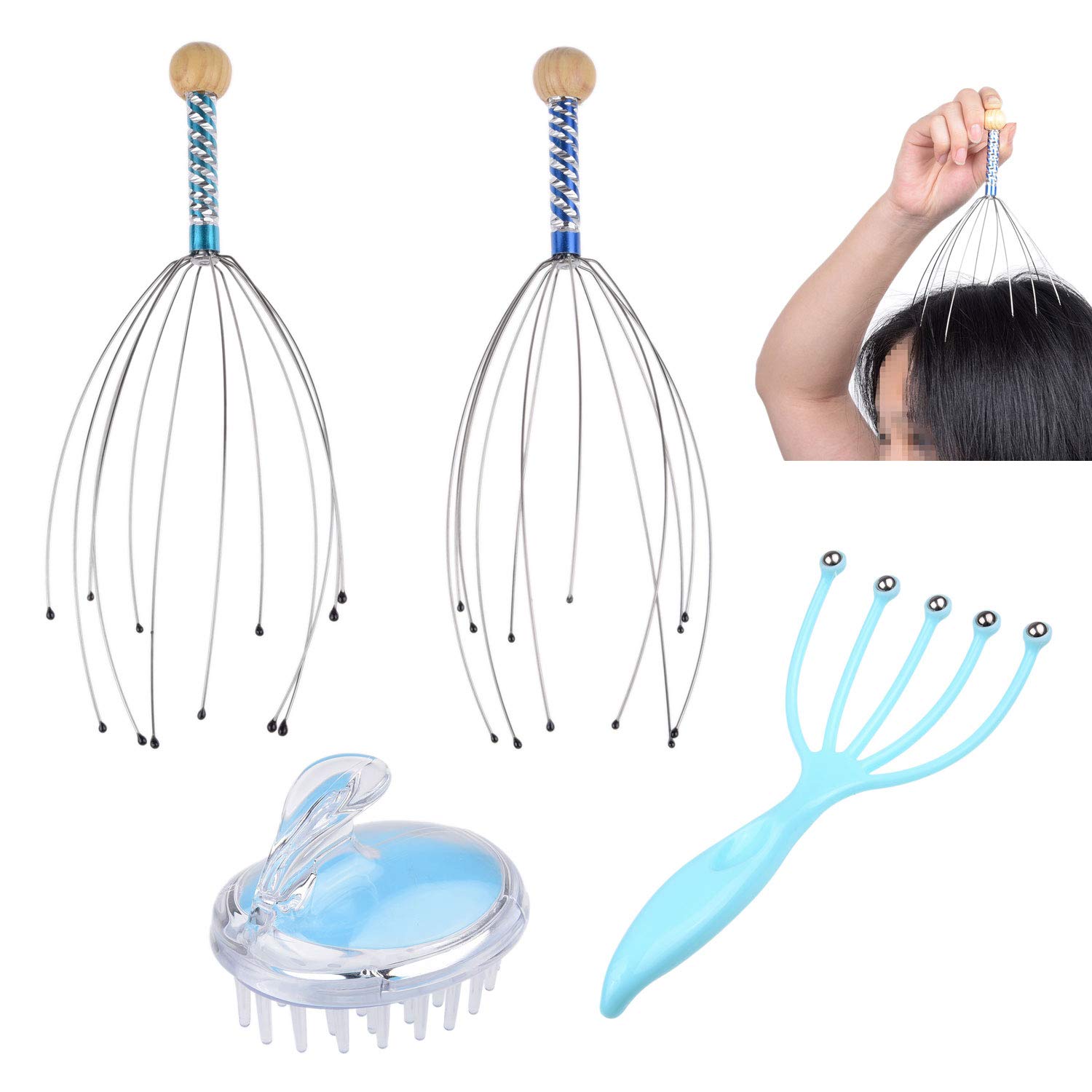 Scalp Massage Kit - 2x Scalp Scratcher, 1x Roller Ball Claw Massager and 1x Shampoo Massage Brush - Relaxes and Rejuvenates - Stimulates Blood Circulation - Keeps your Scalp Clean and Healthy