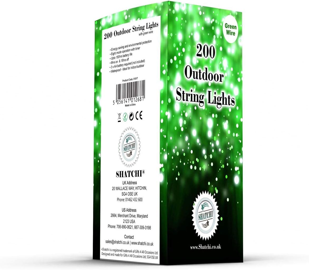 SHATCHI 200 Warm White LEDs Battery Operated Fairy Lights Waterproof Indoor/Outdoor 8 Changing Modes Timer Christmas Wedding Party Birthday Decorations - Image 4