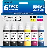 522 Ink Refill Bottles Compatible Replacement for epson 522 Ink ET-2800 Ink | T522 ET2800 ET-4800 ET-2750 ET-2803 ET-2720 ET-2840 ET-4700 ET4800 ET-4810 3850 2760 2850 Ink (6 Pack) Black Color