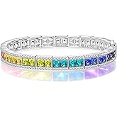 GONA GIFT 7 inch - 7.7 inch Rainbow Tennis Bracelets, Handcrafted with Eco-Friendly Swarovski® Crystals, with Elegant Gift Box