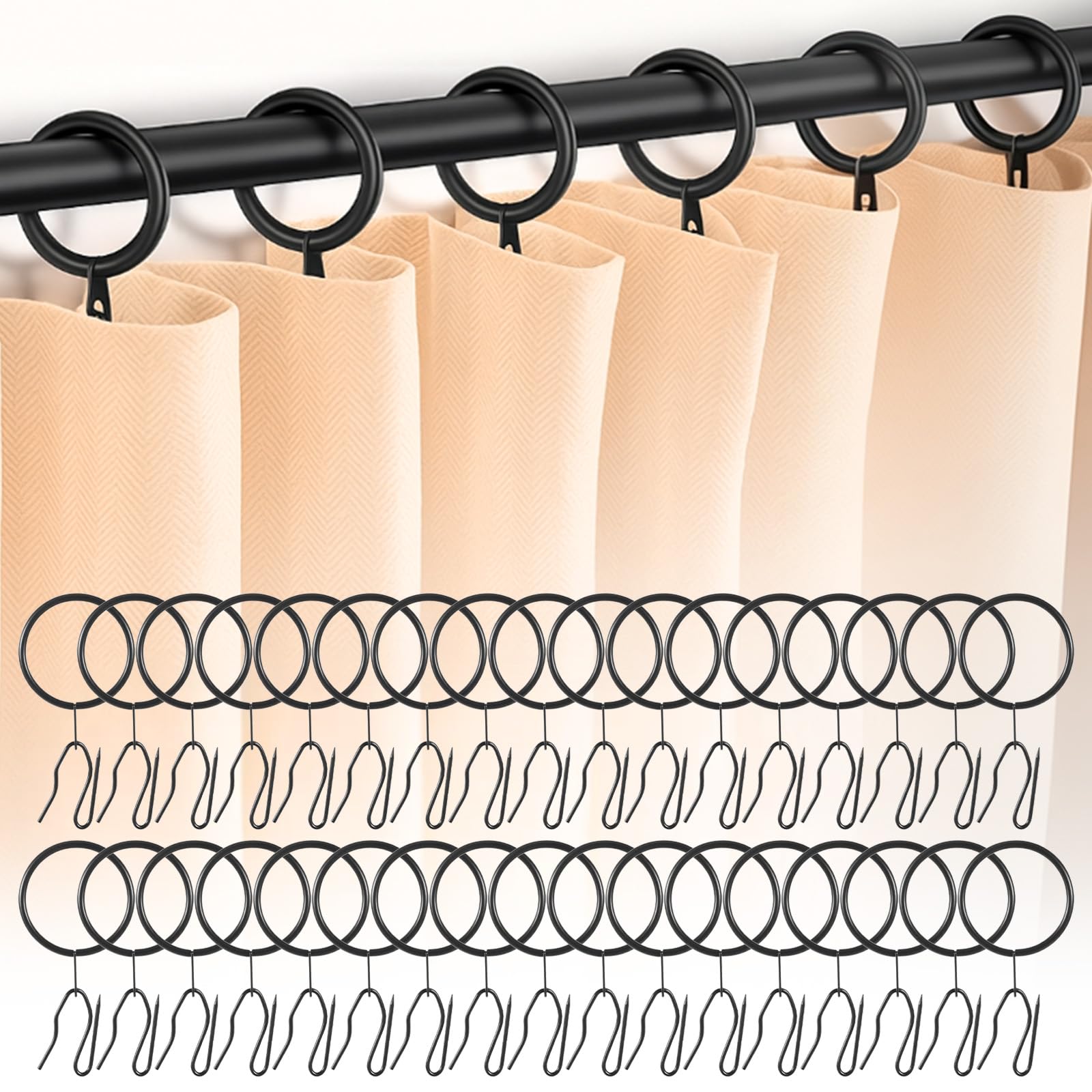 Photo 1 of 100 Pcs 1.26 Inch Metal Drapery Curtain Rings with Eyelets and 100 Pcs Pin Hooks Black Curtain Rings with Hooks for Shower, Window, Door Drapes Curtains