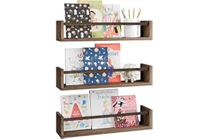 Fixwal Nursery Book Shelves, 16.5 Inch Floating Bookshelves for Wall Set of 3, Baby Nursery Decor, Solid Wood Wall Mounted Shelves for Books, Toys and Decor Storage (Brown)