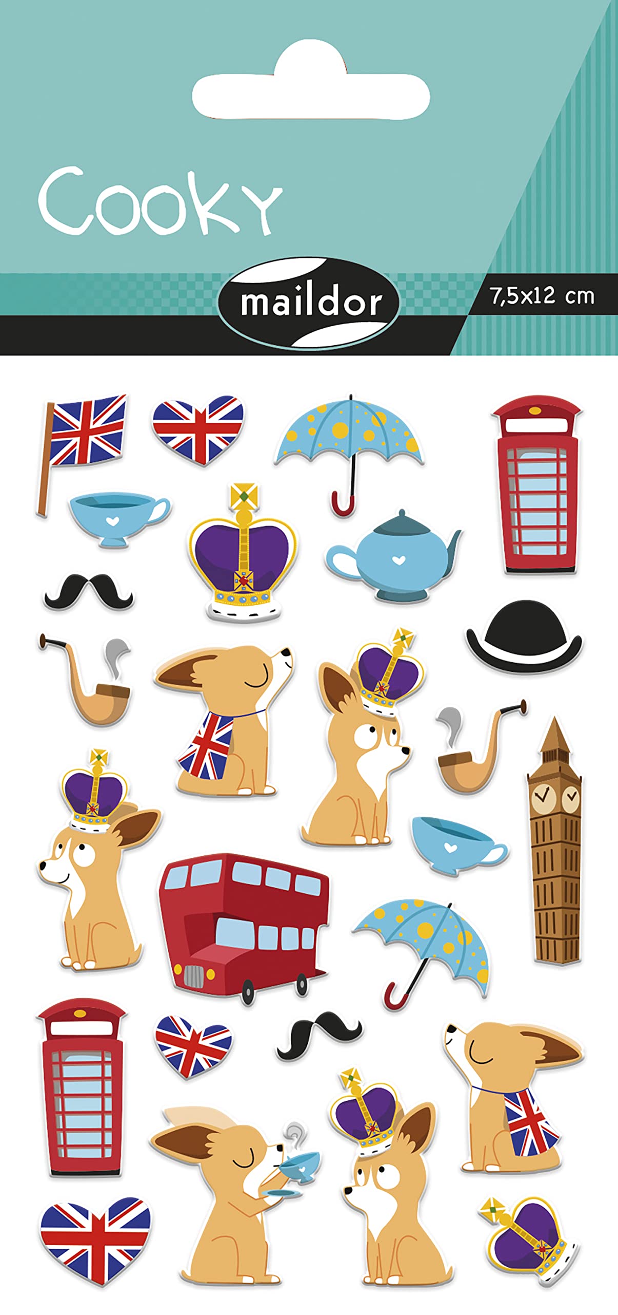 Maildor 560381C - 3D STICKERS Cooky - 1 sheet 12 cm x 8 cm - 27 stickers - LONDON THEME - Children's Arts and Crafts Accessories - Creative and Leisure