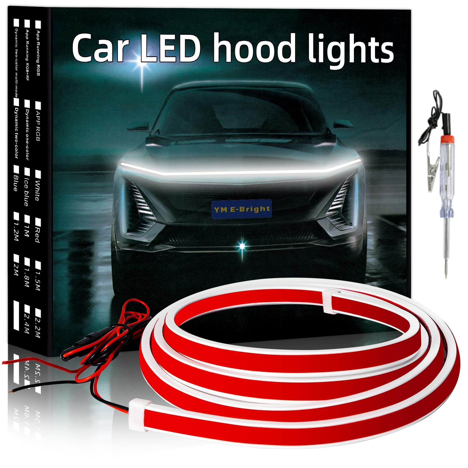 Photo 1 of YM E-Bright Led Hood Light Strip Flexible Waterproof Dynamic Scan Start Up Hoodbeam Kit DRL Daytime Running Lights Exterior Led Lights for Cars,Truck,SUV,12V White 240CM/94inch,1 Set