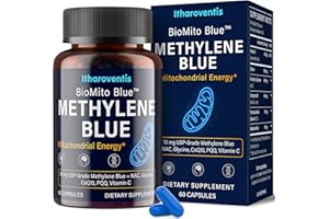 ITHAROVENTIS Methylene Blue Pharmaceutical Grade Capsules – USP Grade Brain Supplement with CoQ10, NAC, PQQ, Glycine & Vitamin C for Memory, Focus, Energy & Mitochondrial, No Formaldehyde - 60 Count