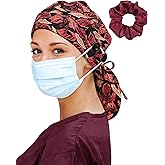 Satin Lined Scrub Cap for Women Extra Large Long Hair Surgical Nurse Cap 4 Buttons