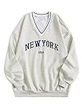 Remidoo Womens New York Embroidered V Neck